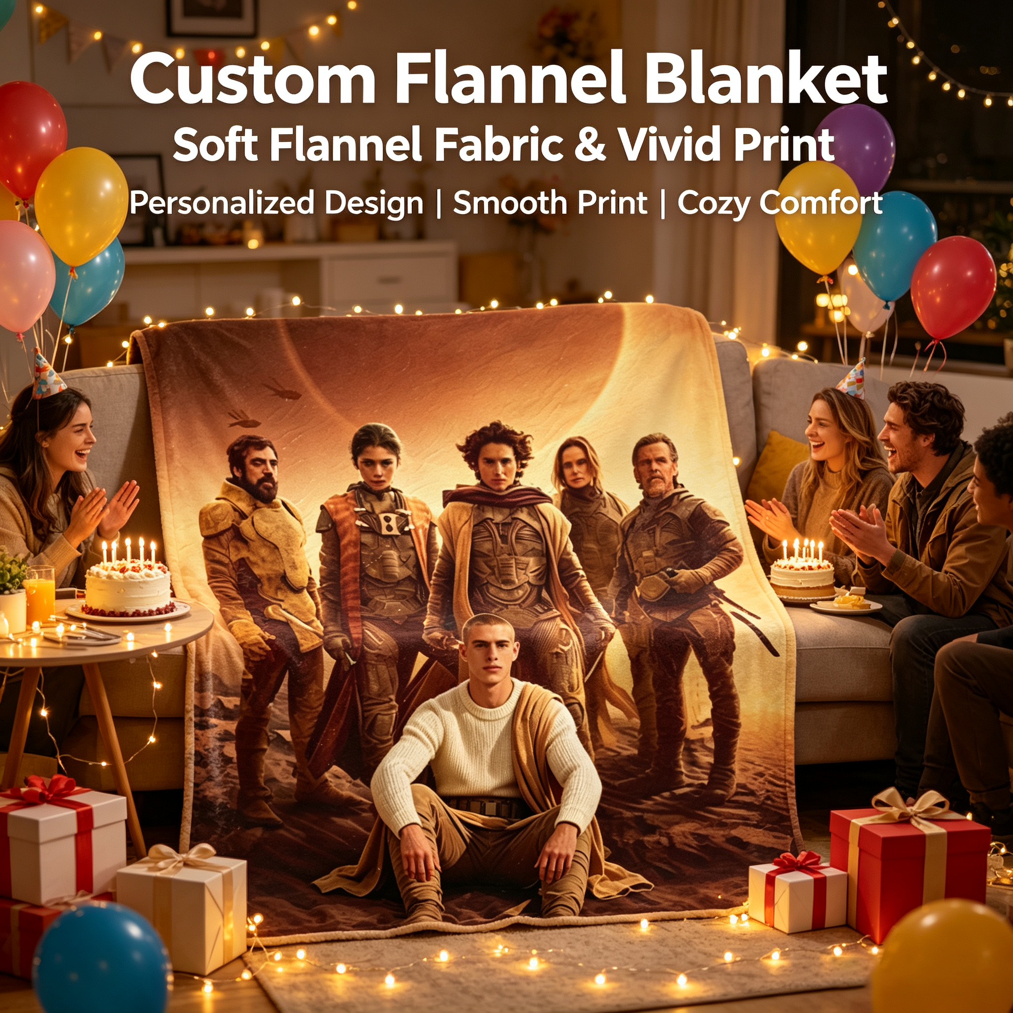 Custom Face Blanket Dune Movie Characters Flannel Blanket for Couch, Bed, or Travel – Perfect Gift or Giveaway for Sci-Fi Fans