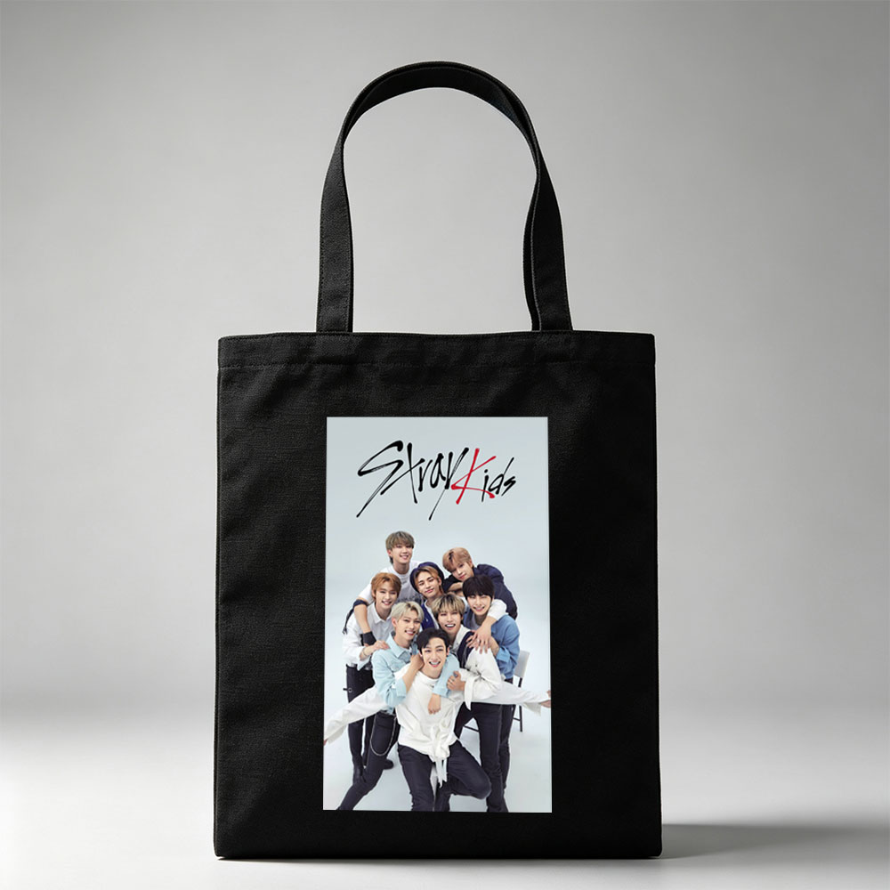 Stray Kids Group Photo - Members Posing Together in Casual Outfits on a Light Background - Canvas tote bags
