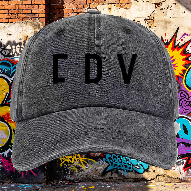 Men's Printed Washed Cotton Hat with CDV Logo Design, Casual Round Brim Summer Lightweight Cap for Outdoor Activities, Urban Style, Perfect for Adults Seeking Comfort and Fashionable Look