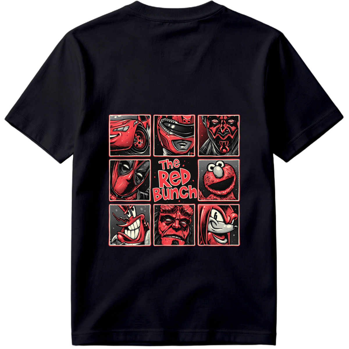 The Red Bunch: Lightning McQueen, Darth Maul, Deadpool, Elmo, Dr. Seuss's The Grinch, Hellboy, and Knuckles - Tee