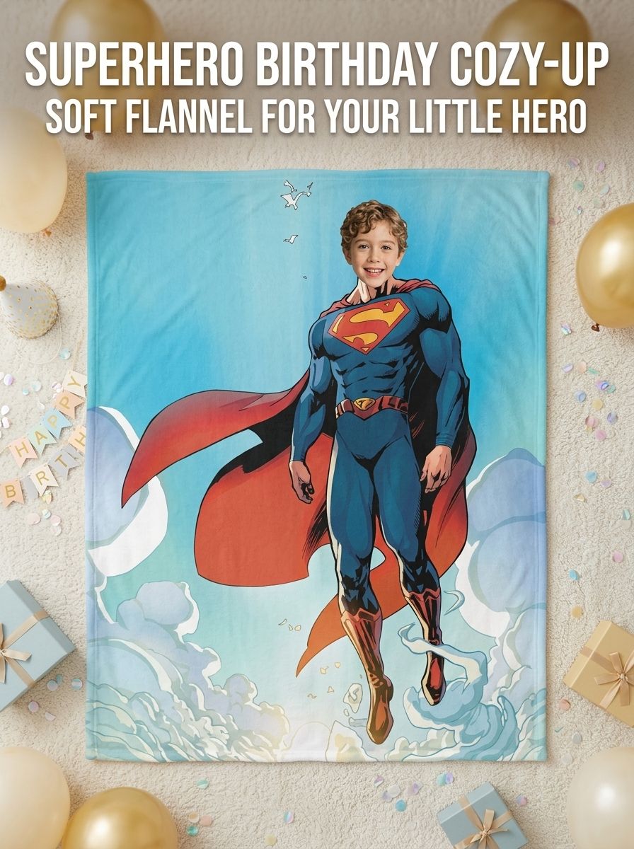 Custom Photo Face Superhero Blanket, Personalized Ultra Soft Flannel Throw for Kids and Adults, Cozy Hero Keepsake Gift