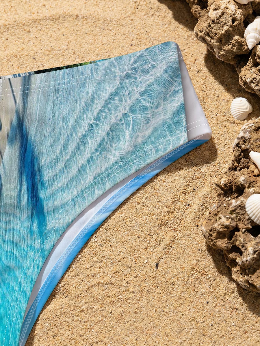 Tropical Beach with Crystal Clear Water and Palm Trees -  Men's swim trunks