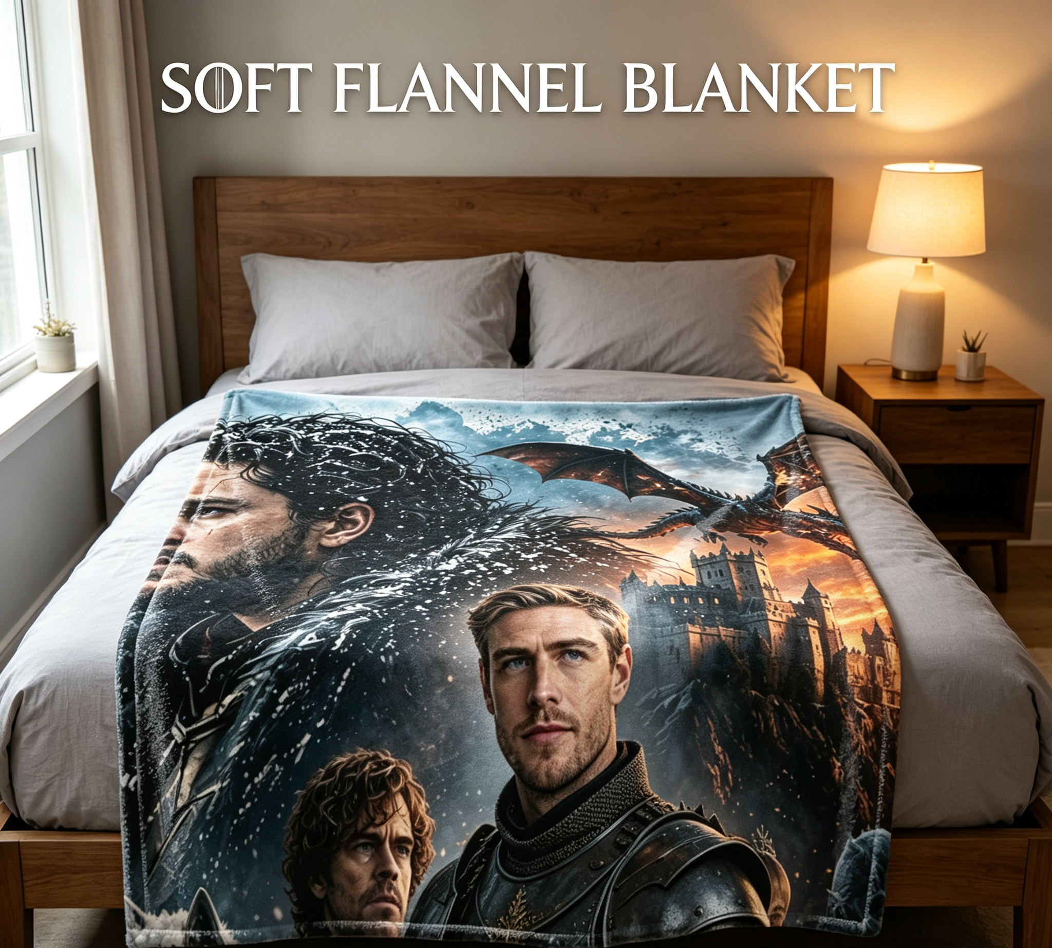 Custom Face Blanket Game of Thrones Characters Flannel Blanket for Couch, Bed, or Travel – Perfect Gift for Fans and Collectors
