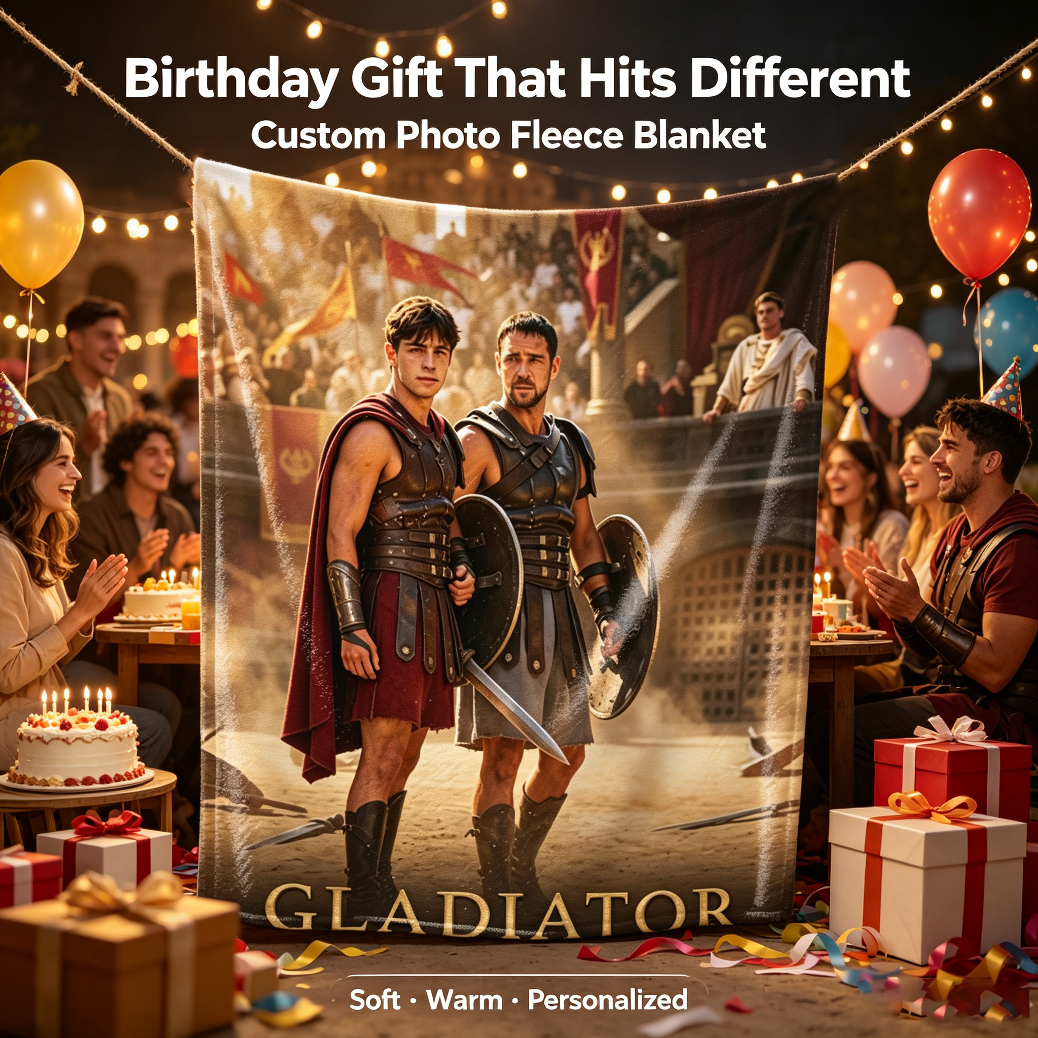 Custom Face Blanket Gladiator Movie Inspired Flannel Blanket for Couch or Bed Comfort Perfect Gift for Movie Fans and History Enthusiasts