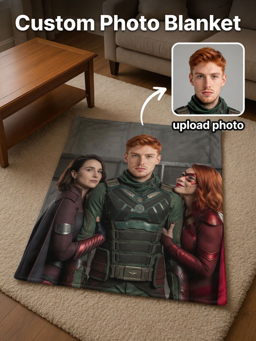 Custom Face Photo Flannel Blanket, Personalized Portrait Fleece Throw for Couch, Ideal Personalized Gift