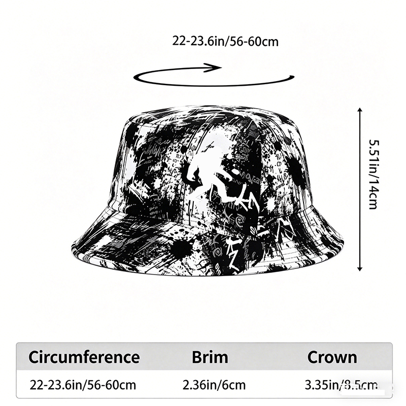 Unisex Classic Graffiti Bucket Hat with Bigfoot Silhouette Print - Casual Outdoor Sun Protection Hat for Hiking, Camping, and Daily Wear - Perfect for Adventure Lovers and Nature Enthusiasts