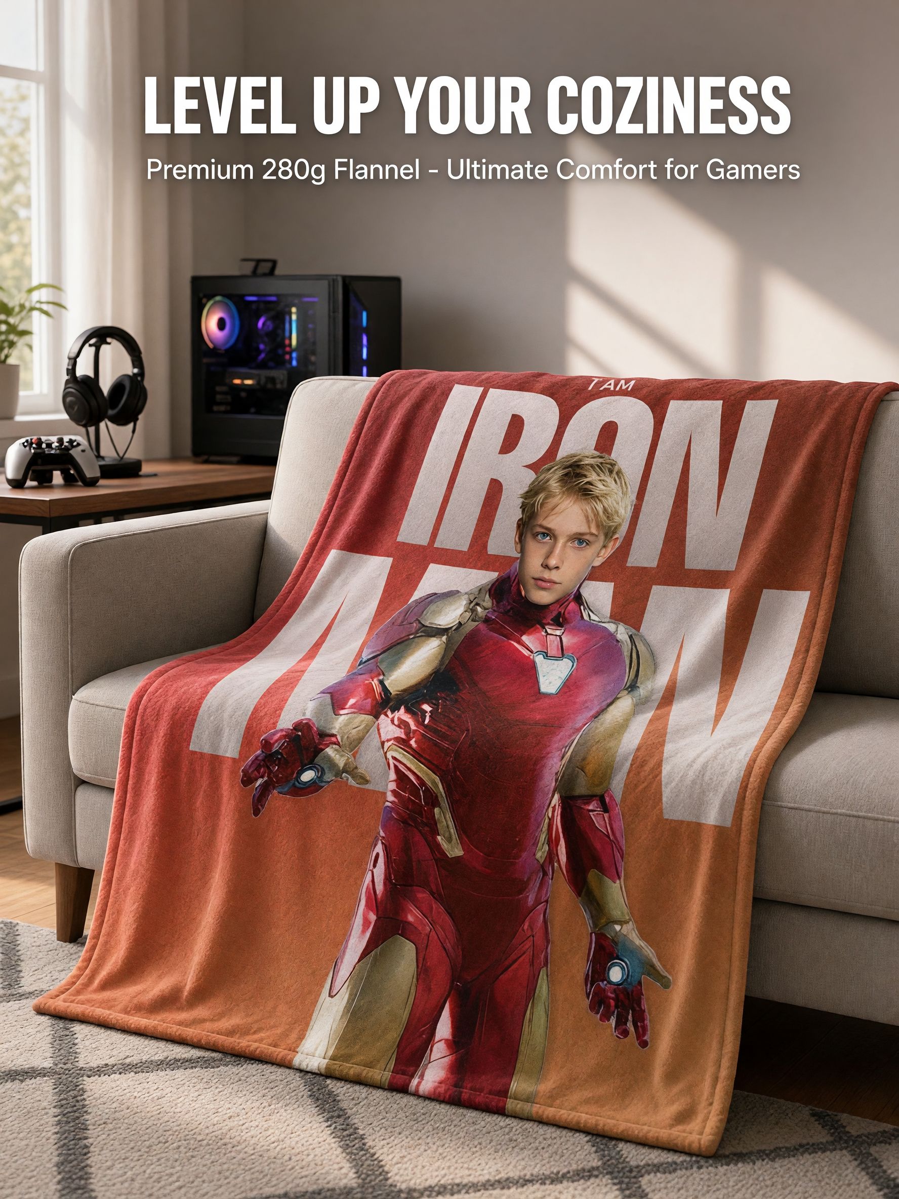 Custom Photo Face Superhero Flannel Blanket Ultra Soft Anti Pilling Fleece Throw Ideal Personalized Gift for Kids and