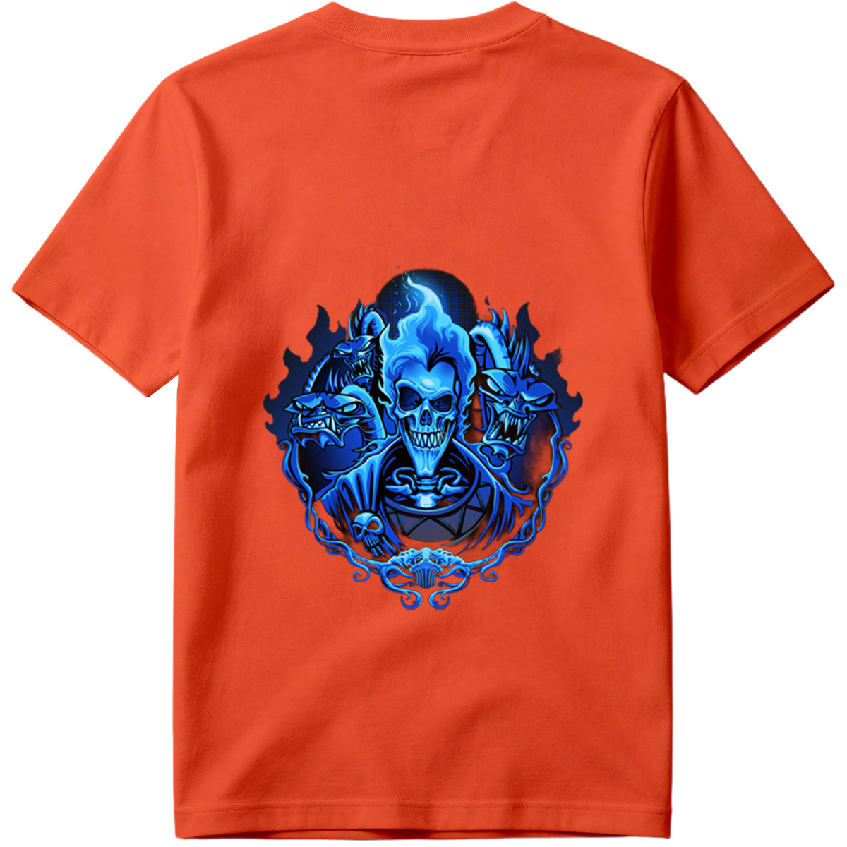 Blue Flame Skull with Demonic Creatures - Tee