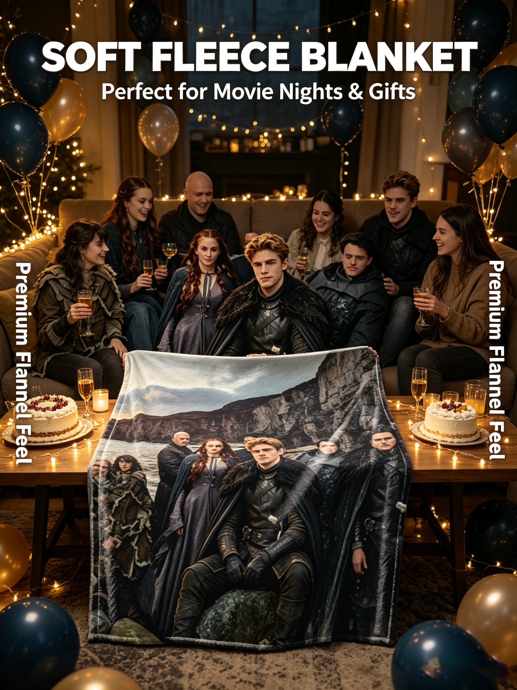 Custom Face Blanket Game of Thrones Characters Flannel Blanket Cozy Living Room Sofa Gift for Fans Collectors