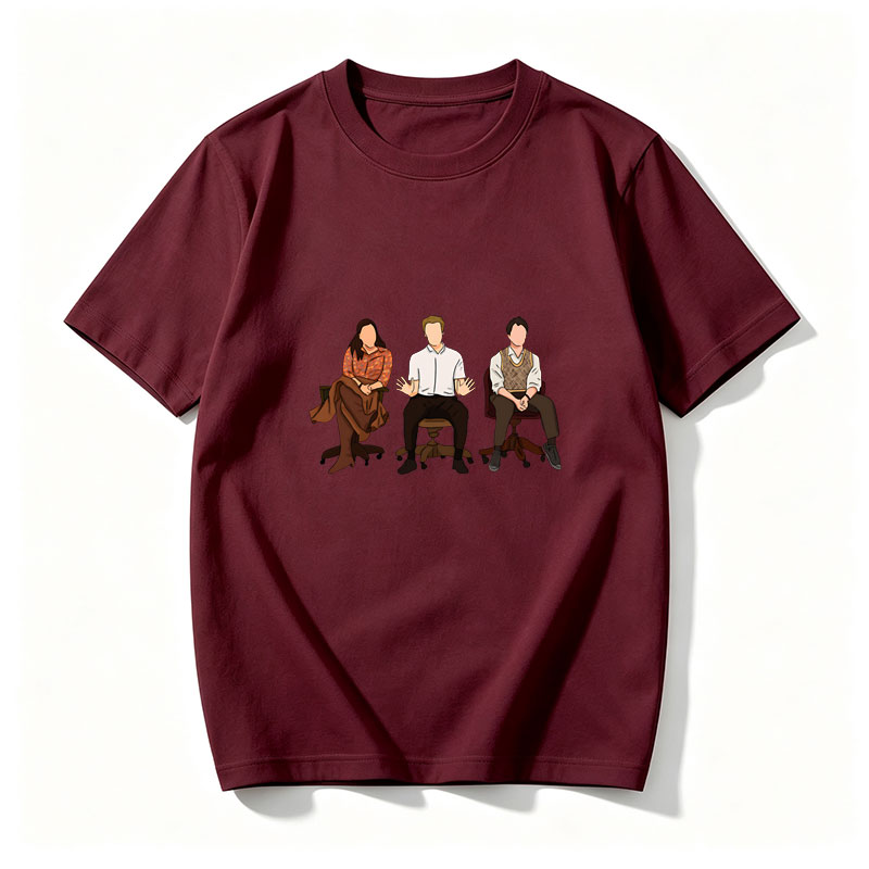 Three Individuals in a Discussion Setting - Tee