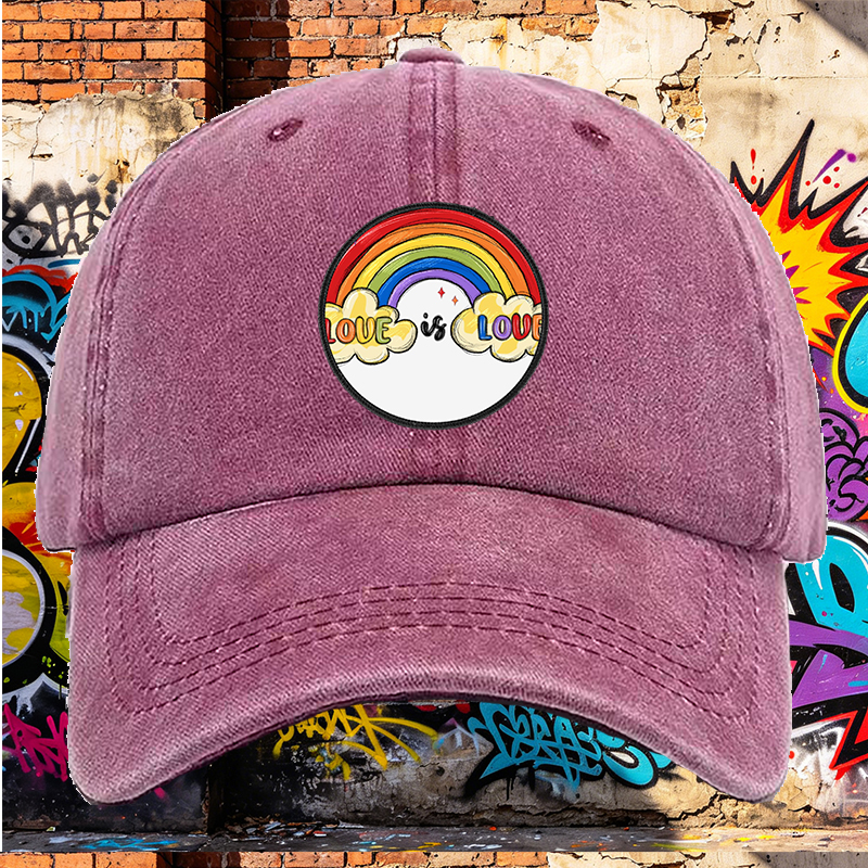 Men's Printed Washed Cap with Rainbow Love is Love Design, Casual Round Brim Lightweight Summer Hat for Outdoor Activities, Perfect for Adults Seeking Comfortable and Stylish Headwear