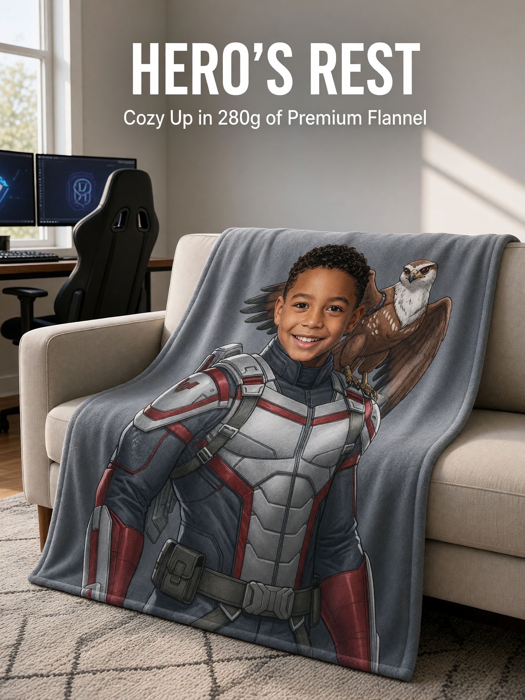 Custom Photo Superhero Blanket, Personalized Face Flannel Fleece Throw, Ideal Cozy Gift for Kids and Family
