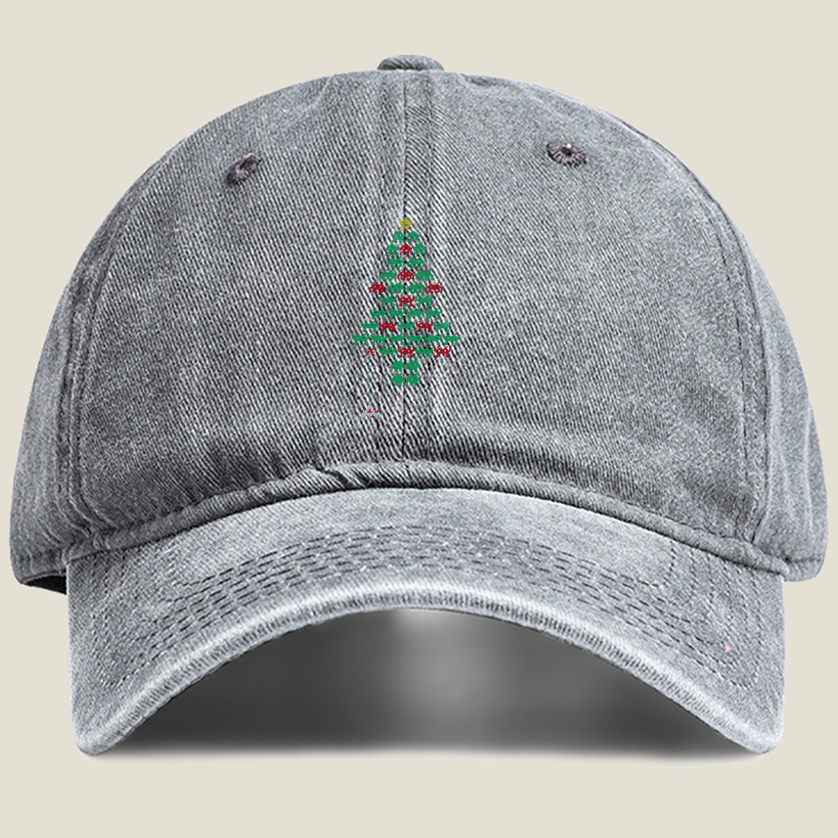 Space Invaders Christmas Tree - Washed Denim - Baseball Cap