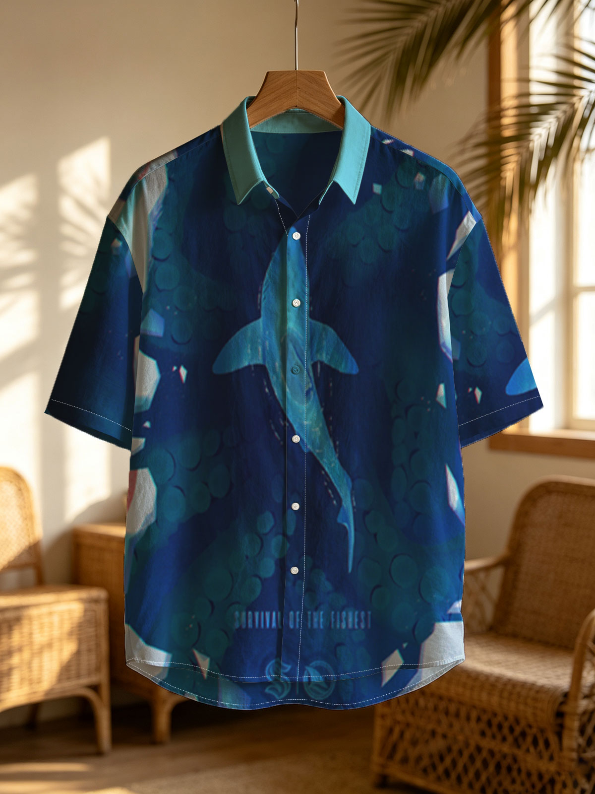 Shark swims through icy coral reef in deep blue ocean -  Shirt