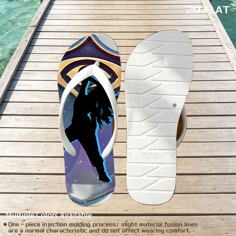 Silhouette of a dancer in front of an eye emblem, cosmic background -  flip-flops