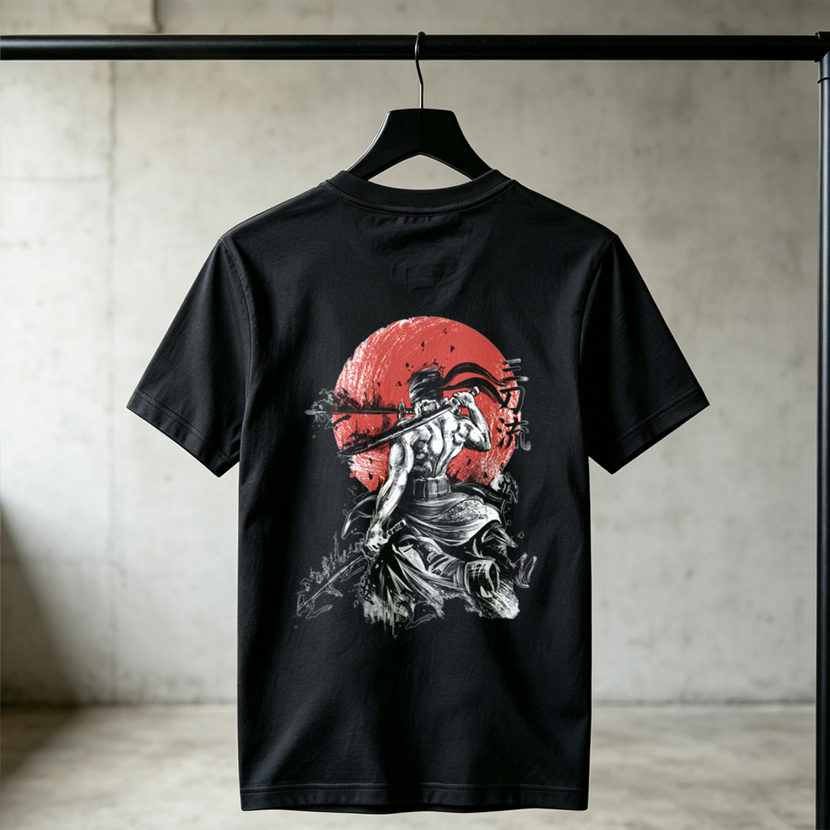 Samurai Warrior with Dual Swords Against Red Sun - Tee