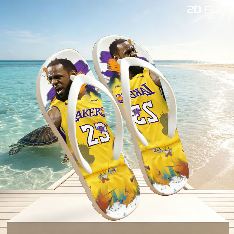LeBron James in Lakers Jersey, Number 23, Dynamic Artwork -  flip-flops