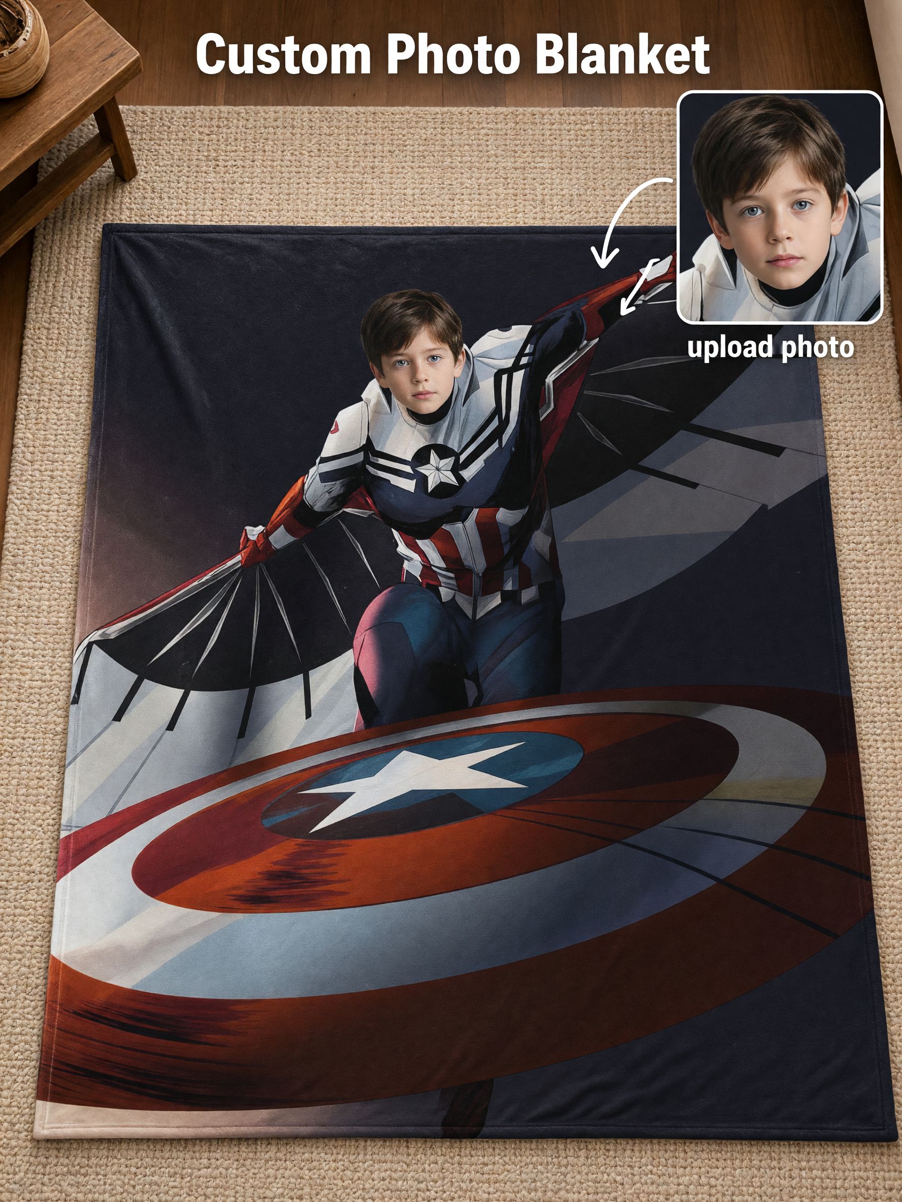 Personalized Photo Face Fleece Blanket Custom Superhero Flannel Throw Ideal Cozy Gift for Kids and Family