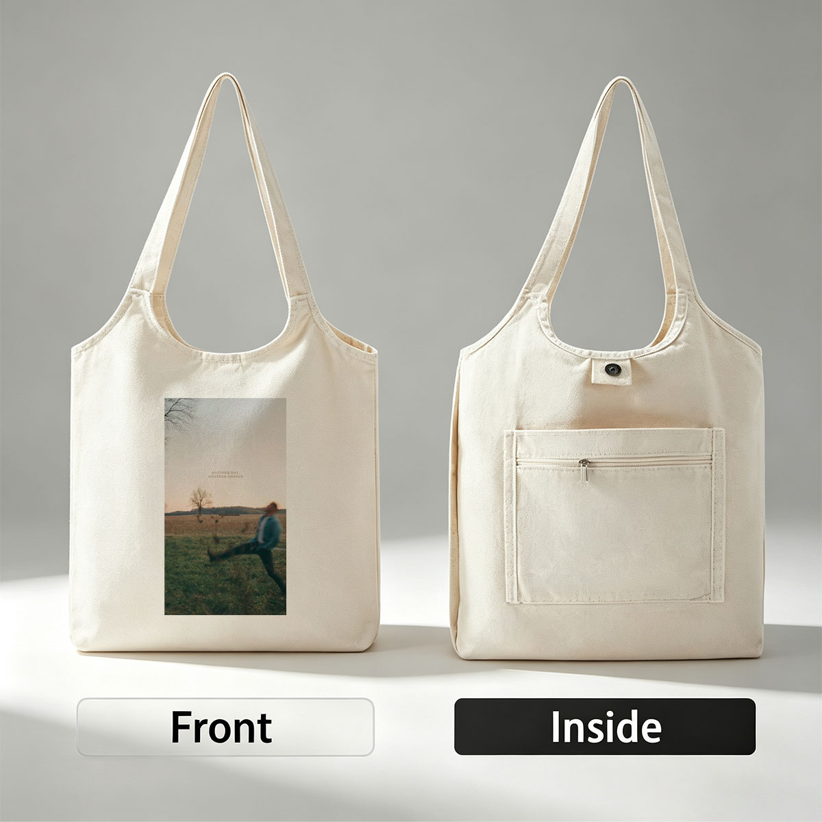 Another Day, Another Chance - Man Running in Field at Sunset - Canvas shoulder bags/