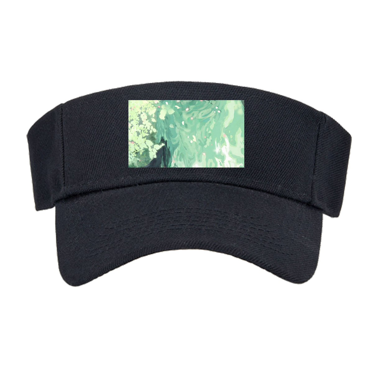 A woman floats gracefully in emerald waters, surrounded by blooming flowers and gentle ripples. -  Visor cap