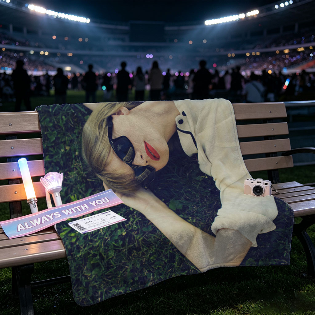 Taylor Swift Lying on Grass Wearing Sunglasses and Red Lipstick - Blankets