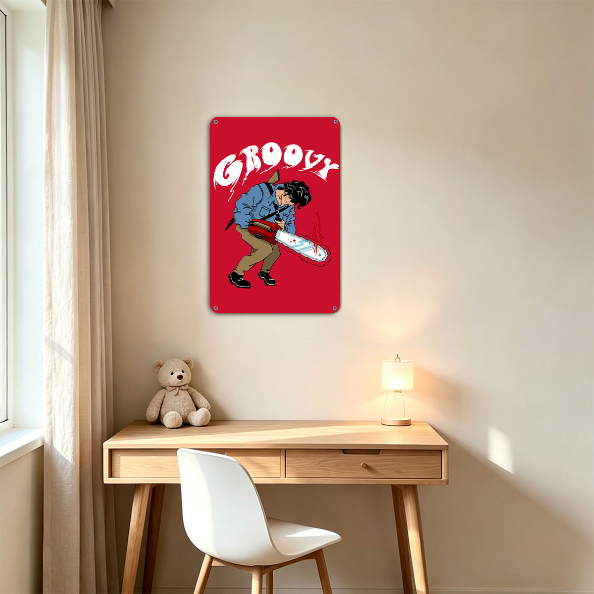 Groovy Chainsaw Man with Red Background - painting