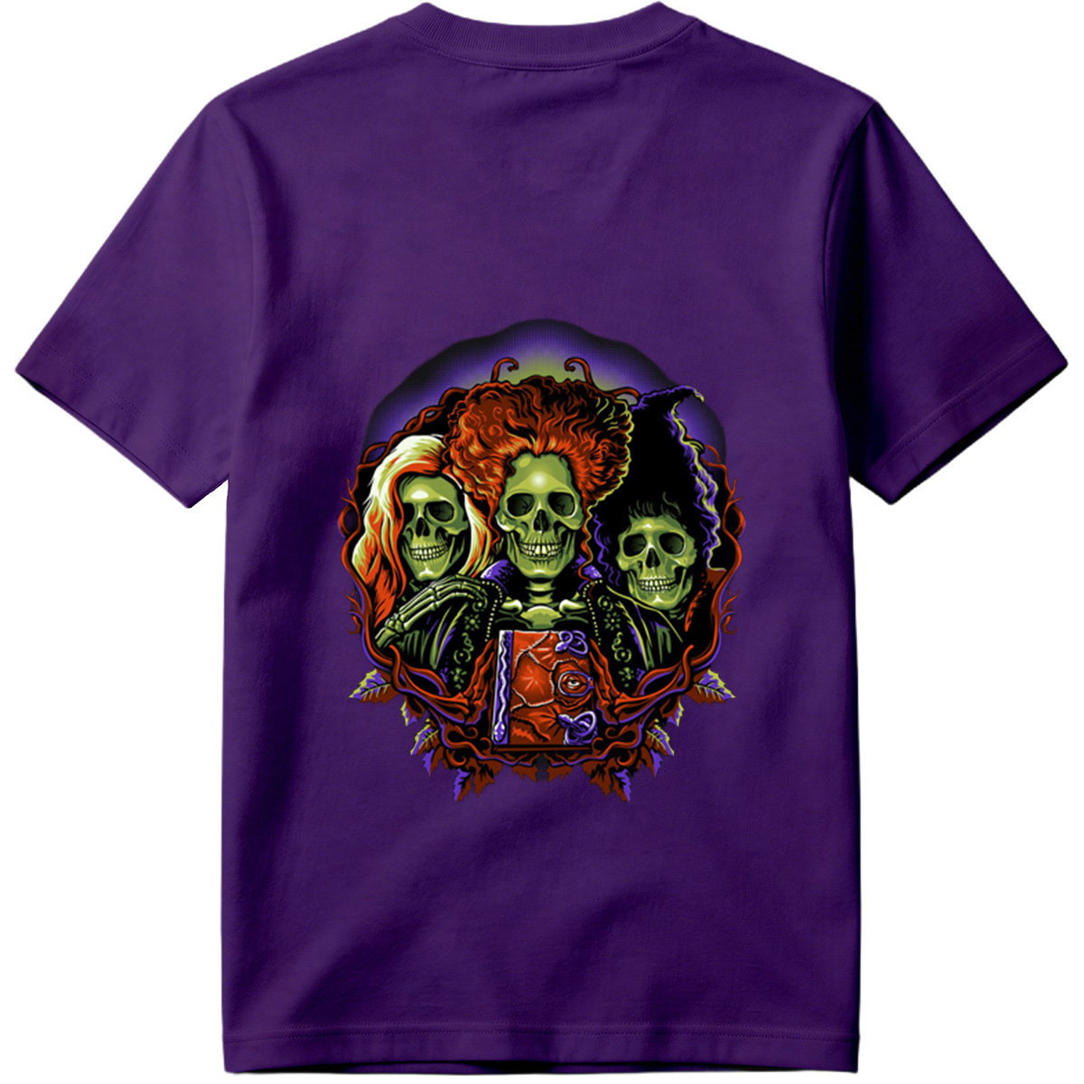 Three Skulls with Vibrant Hair and Ornate Design - Tee