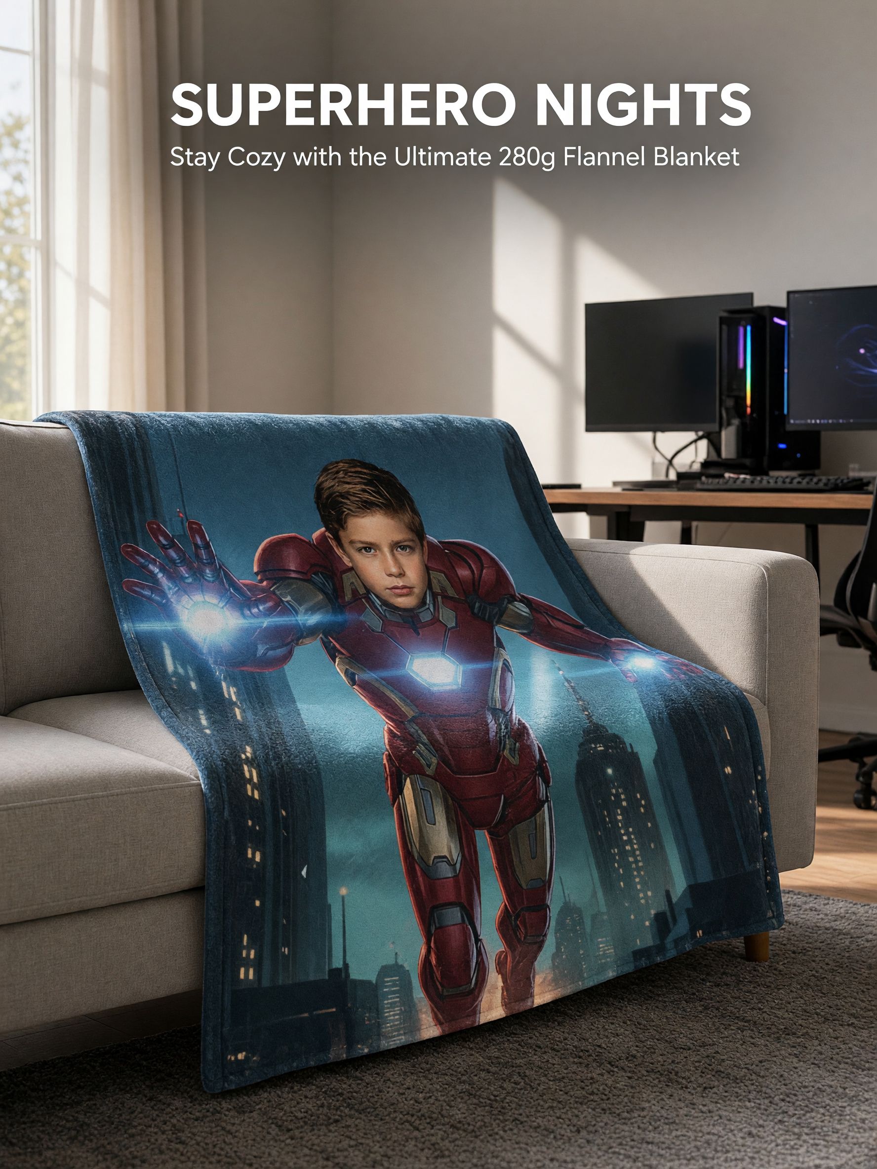 Custom Photo Face Blanket Personalized Superhero Flannel Fleece Throw Soft Skin-Friendly Warm Bed Couch Wrap Ideal