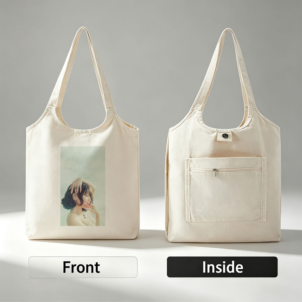 Nana Mizuki in a Serene Pose with Elegant Jewelry and Soft Lighting - Canvas shoulder bags/