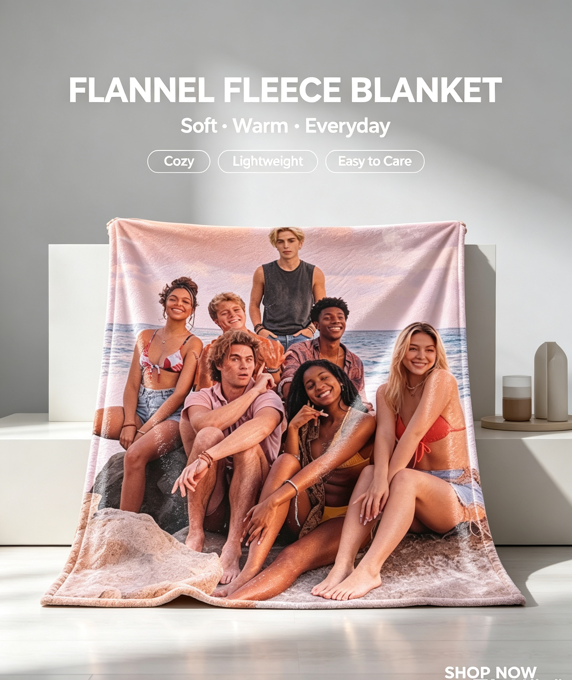 Custom Face Blanket Featuring Beach Group Portrait Flannel Blanket Perfect for Cozy Nights and Ideal Gift or Giveaway