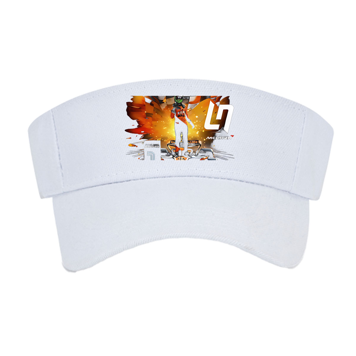 Lando Norris McLaren F1 Driver in Racing Gear with Checkered Flag and Car, Number 4 -  Visor cap