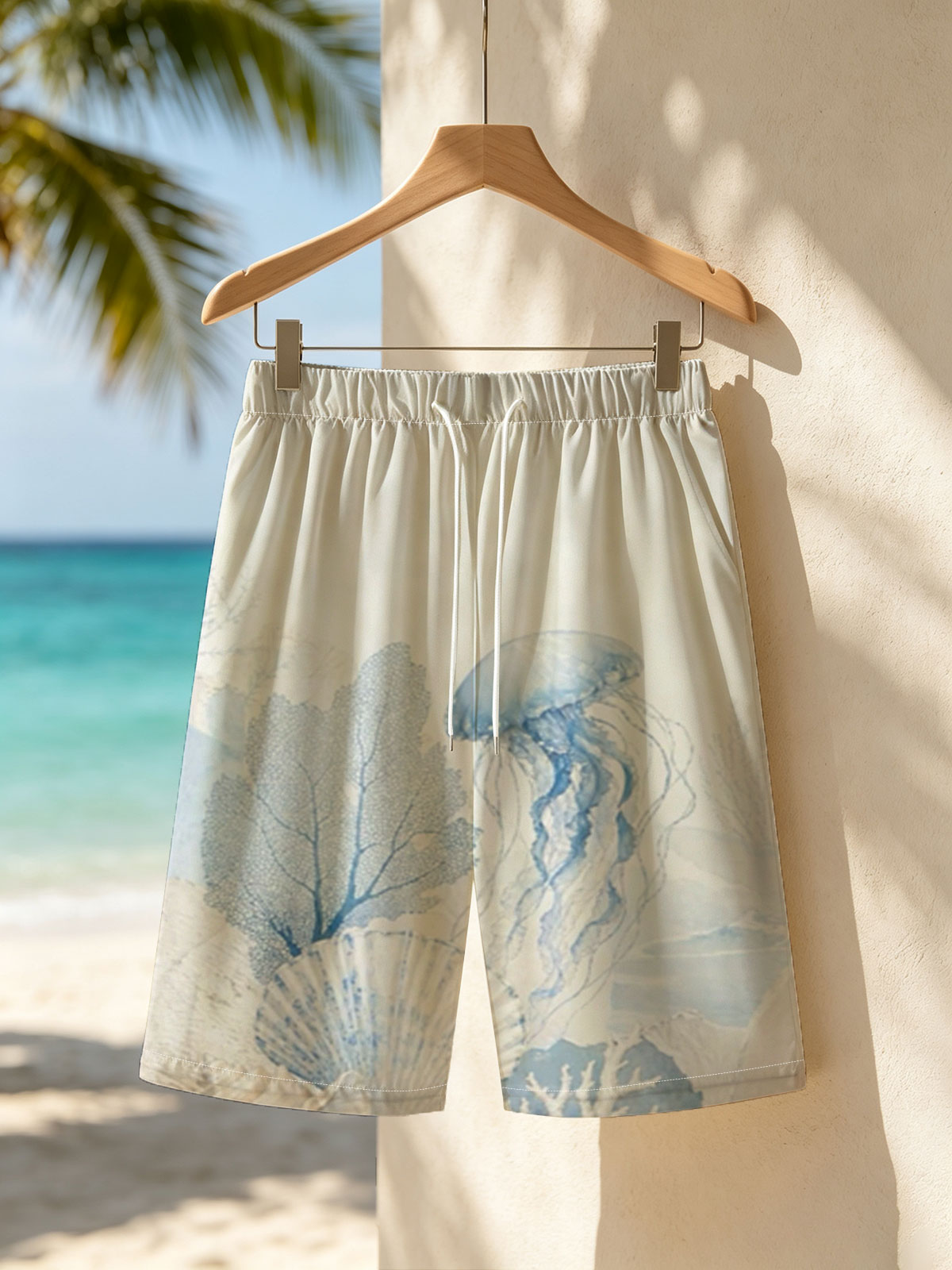 Underwater Serenity with Jellyfish and Seashells -  Beach shorts