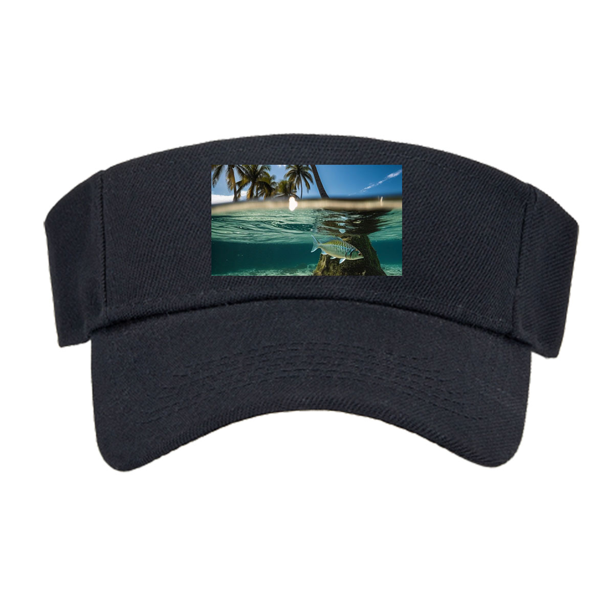 Tropical paradise with palm trees and a fish swimming underwater -  Visor cap