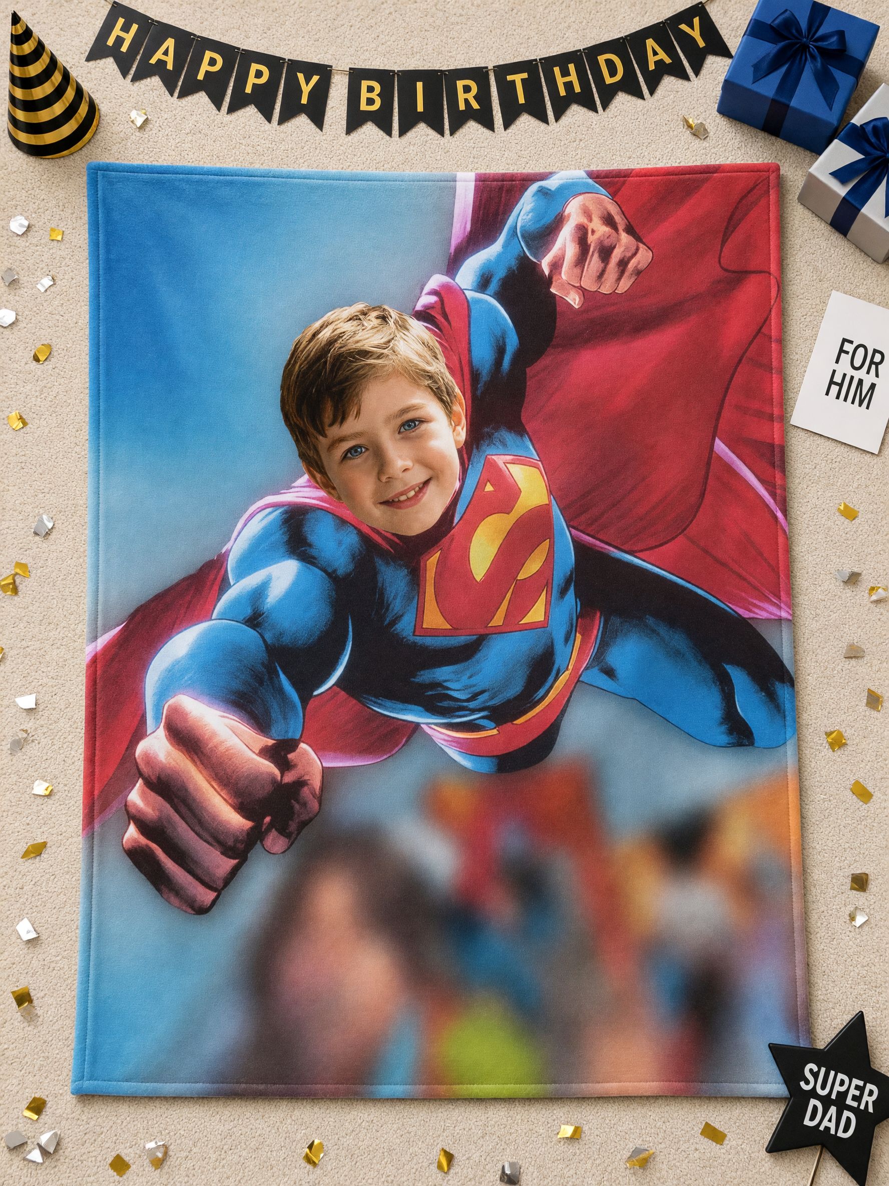Custom Face Photo Superhero Blanket, Personalized Ultra Soft Flannel Throw for Kids, Cozy Bed Couch Gift