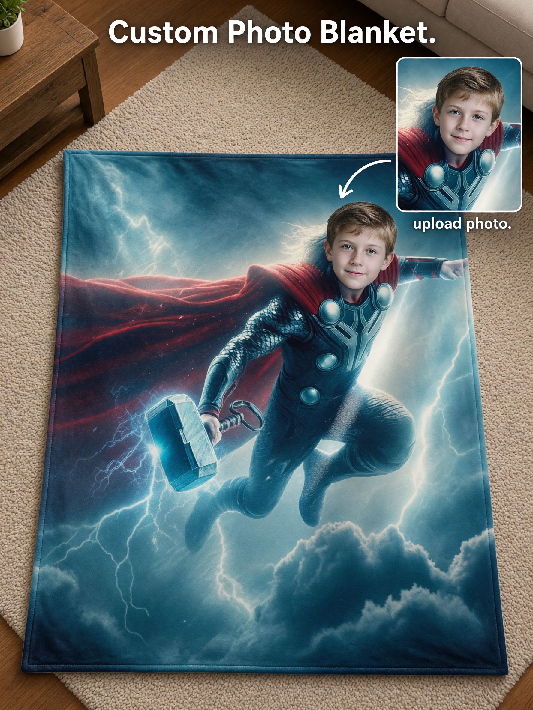 Personalized Superhero Face Photo Blanket, Custom Flannel Fleece Throw, Ideal Cozy Gift for Kids and Family
