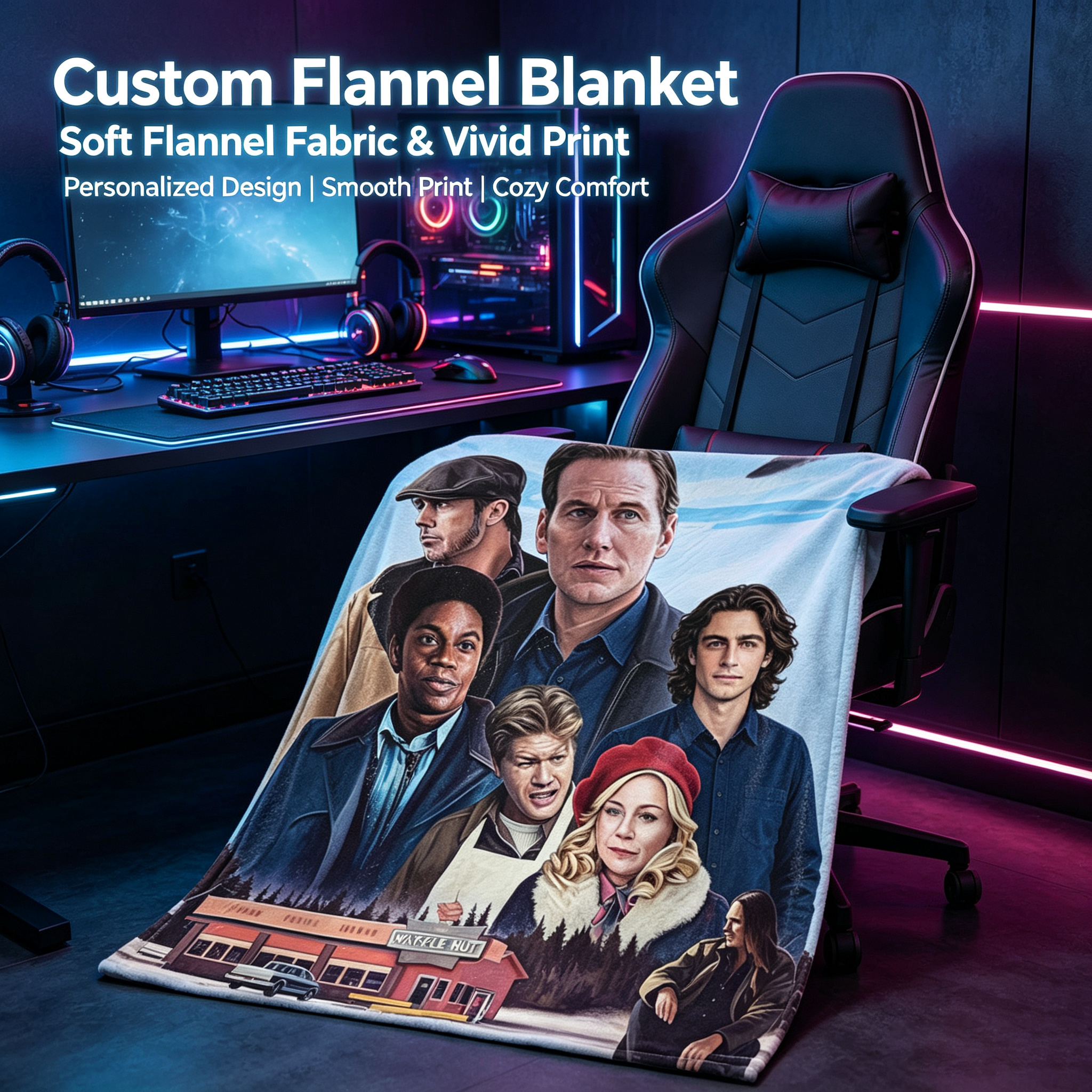 Custom Face Blanket Fargo Movie Characters Flannel Blanket Perfect for Cozy Nights and Movie Fans Gift or Giveaway