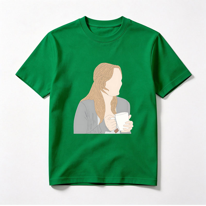 Woman with Long Blonde Hair Holding a Tea Cup - Tee
