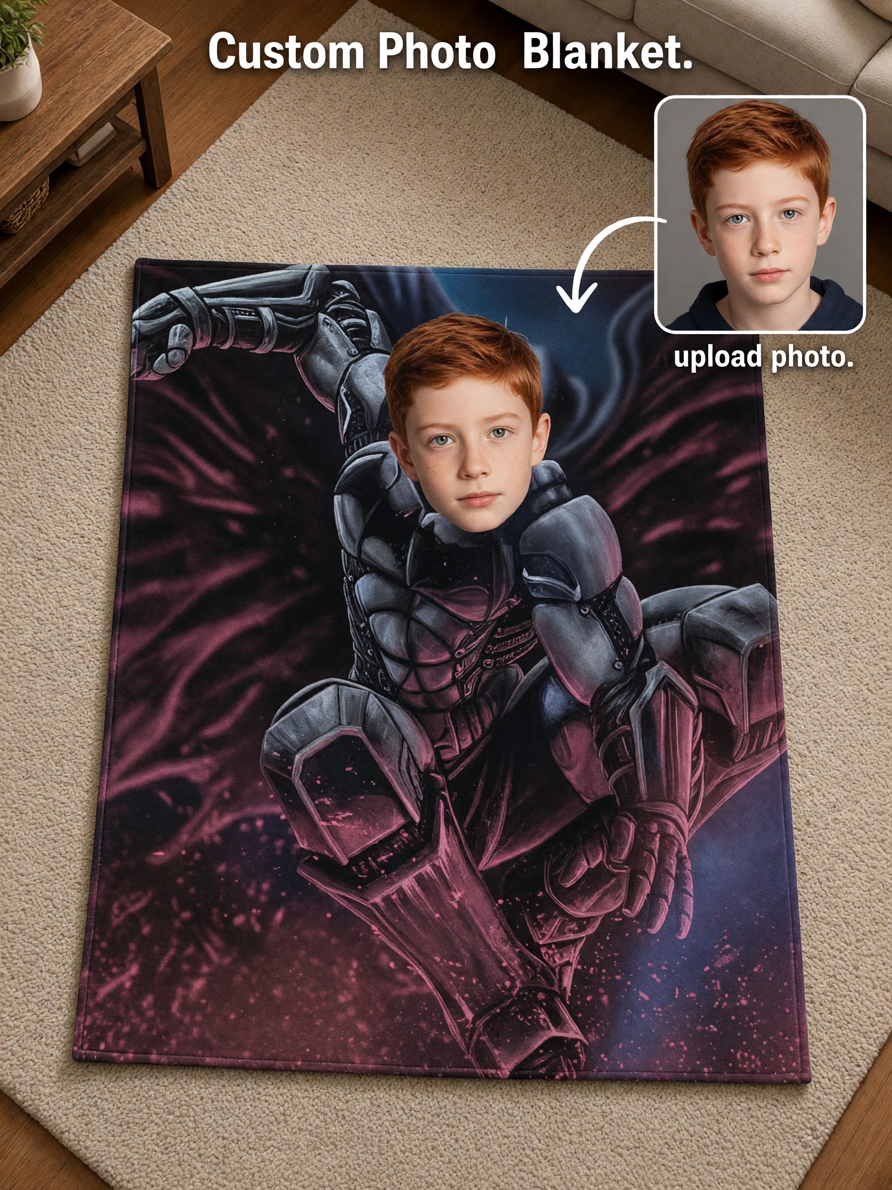 Custom Face Photo Blanket Personalized Superhero Mecha Flannel Throw Cozy Fleece Bed Couch Cover Ideal Birthday Gift