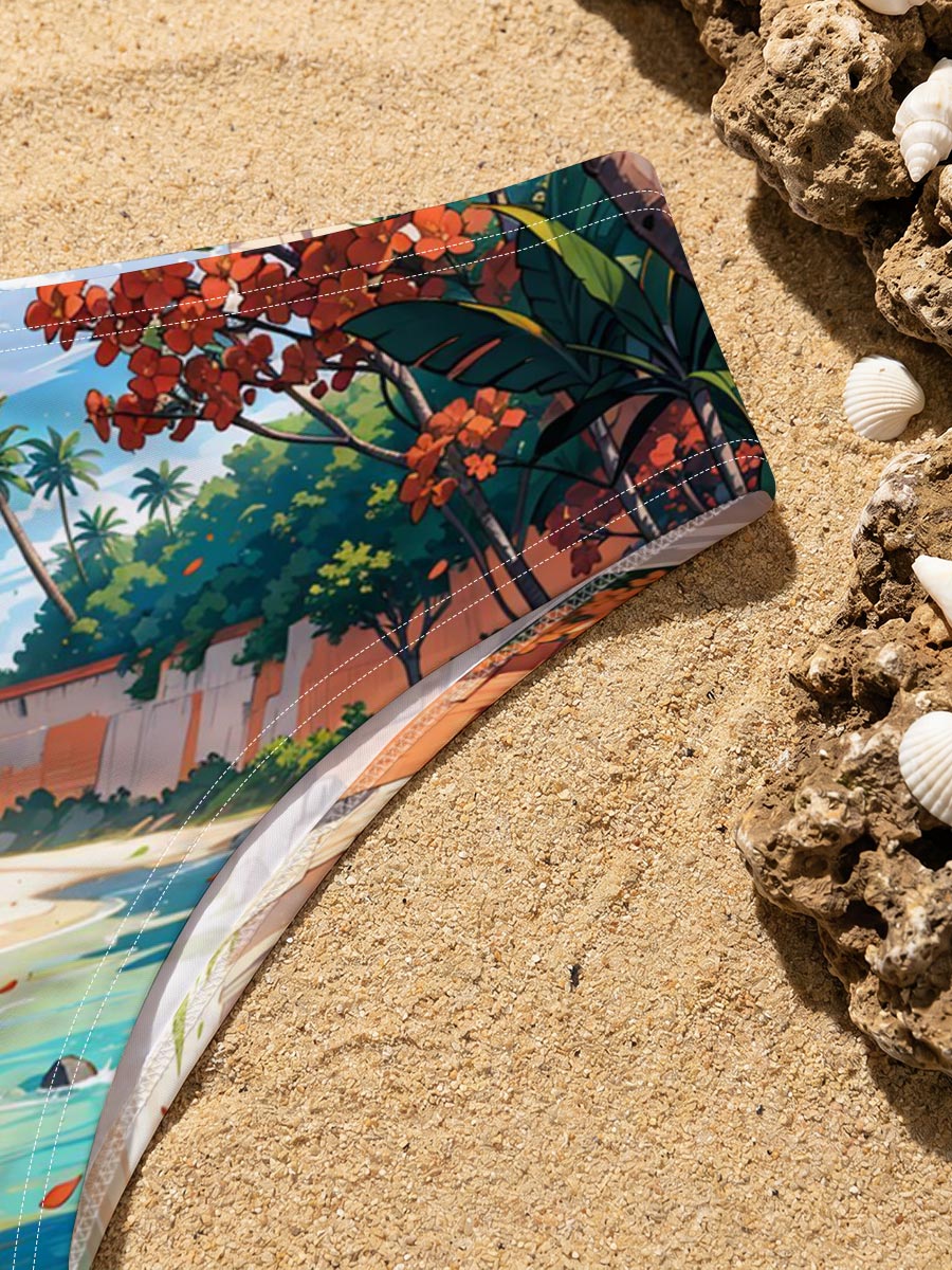 Tropical Beach with Ancient Ruins and Lush Vegetation -  Men's swim trunks