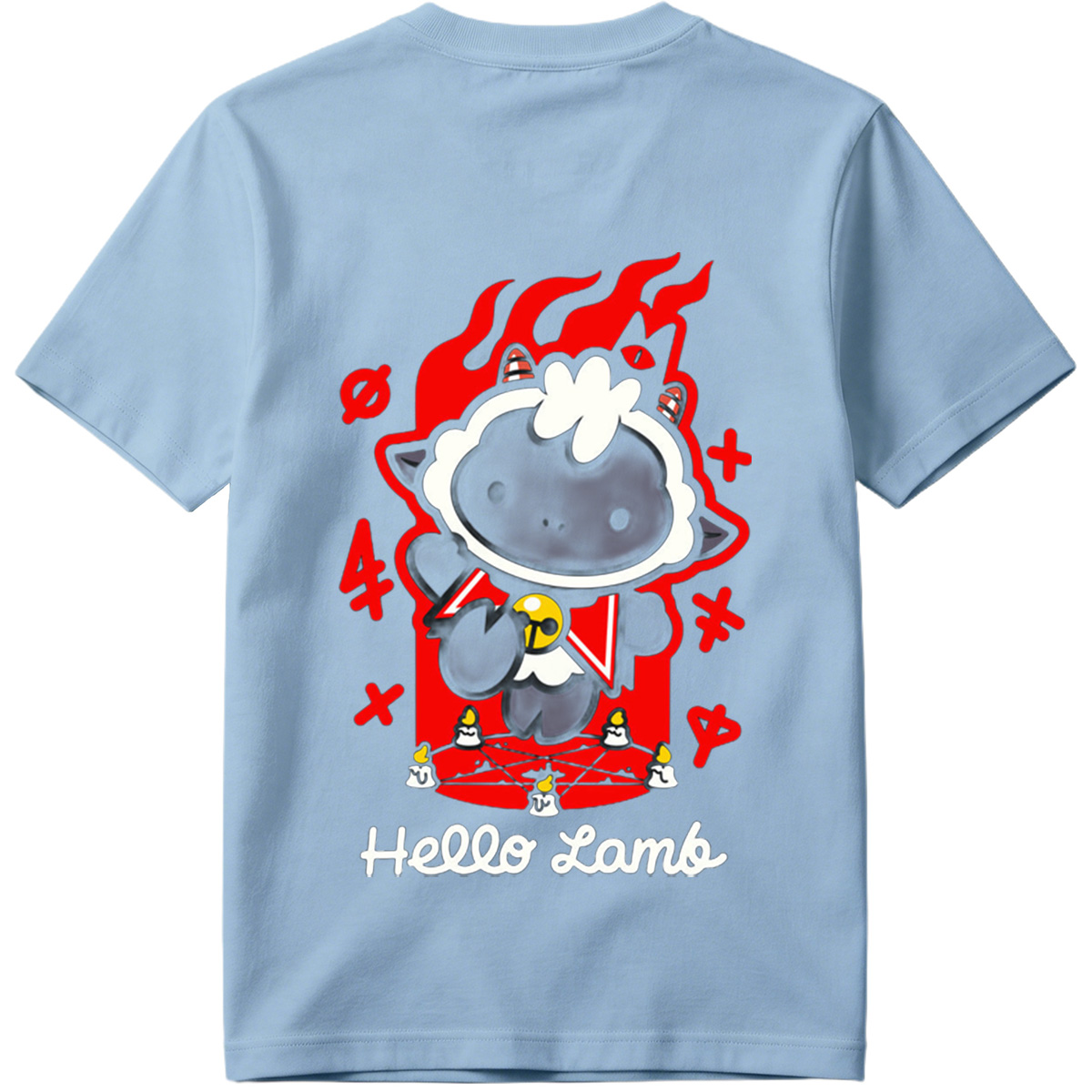 Hello Lamb: Dark Sheep with Flames and Ritual Symbols - Tee