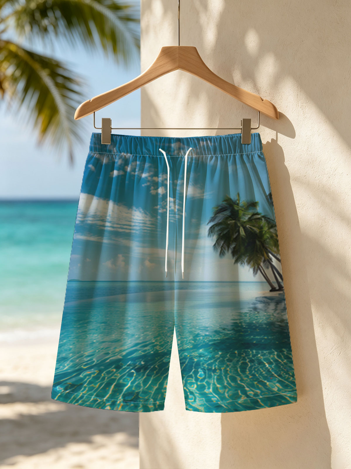 Infinite Pool Meets Azure Sea Under Palm Trees -  Beach shorts