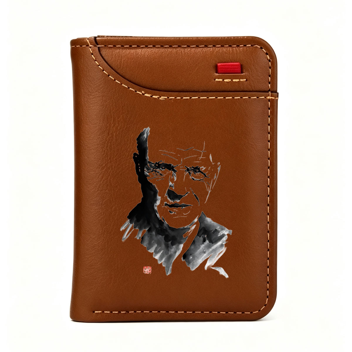 Abstract Ink Portrait of a Man with Intense Gaze - Vertical Style Wallet