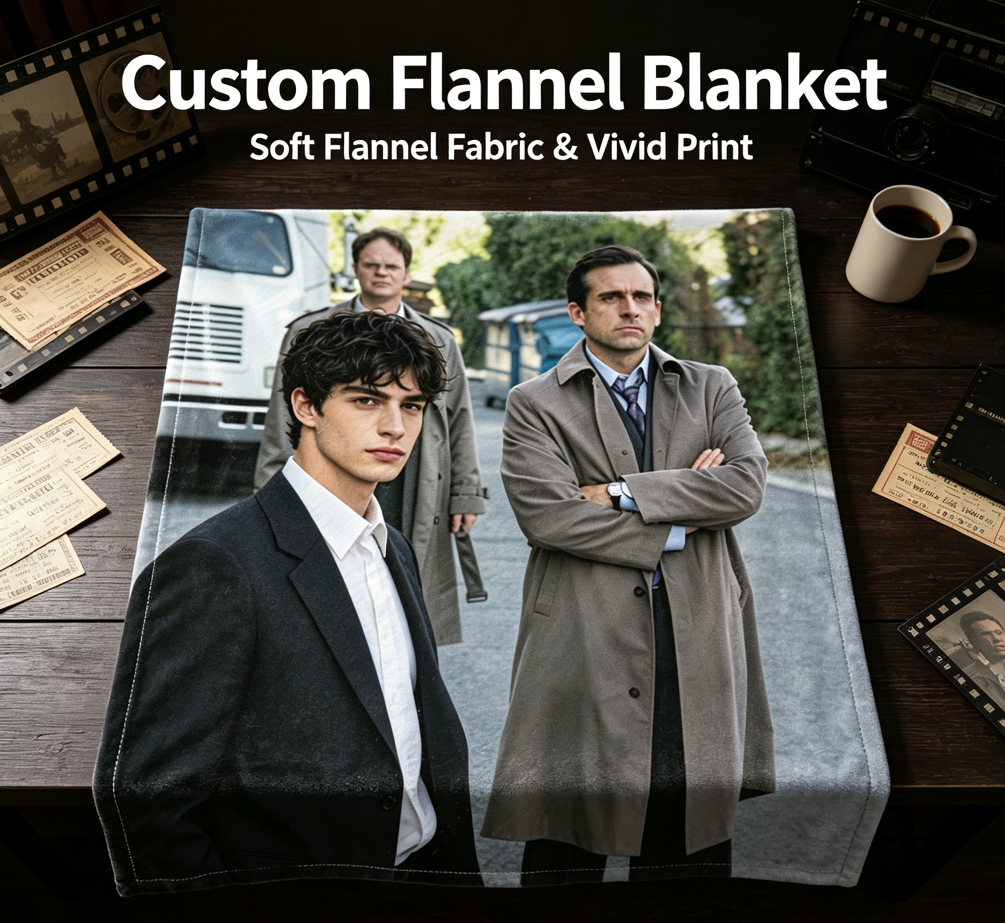 Custom Face Blanket Featuring Steve Carell and Young Actor in Dramatic Scene Flannel Blanket Perfect for Movie Fans Cozy Living Room or Bedroom Gift Idea