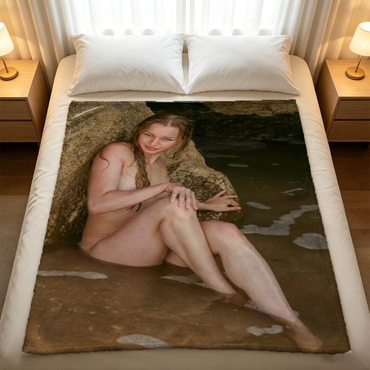 Nude in Lace Lingerie on Outdoor Couch - Blanket