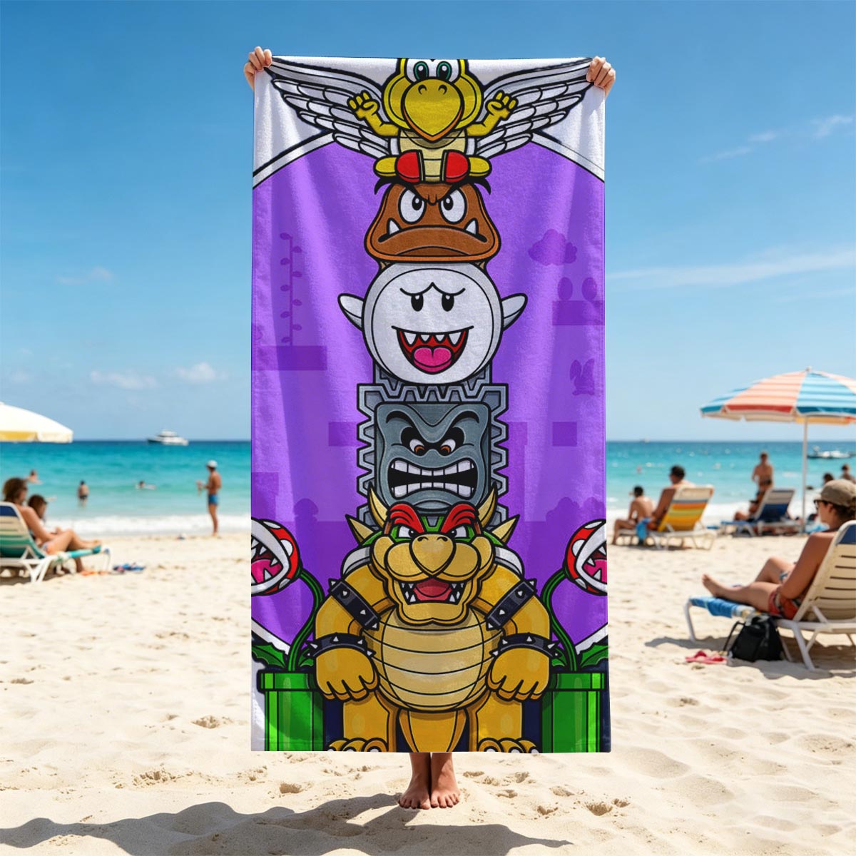 Bowser, Koopa Troopa, Dry Bones, and Winged Yoshi Stack in Super Mario Universe - Beach towels