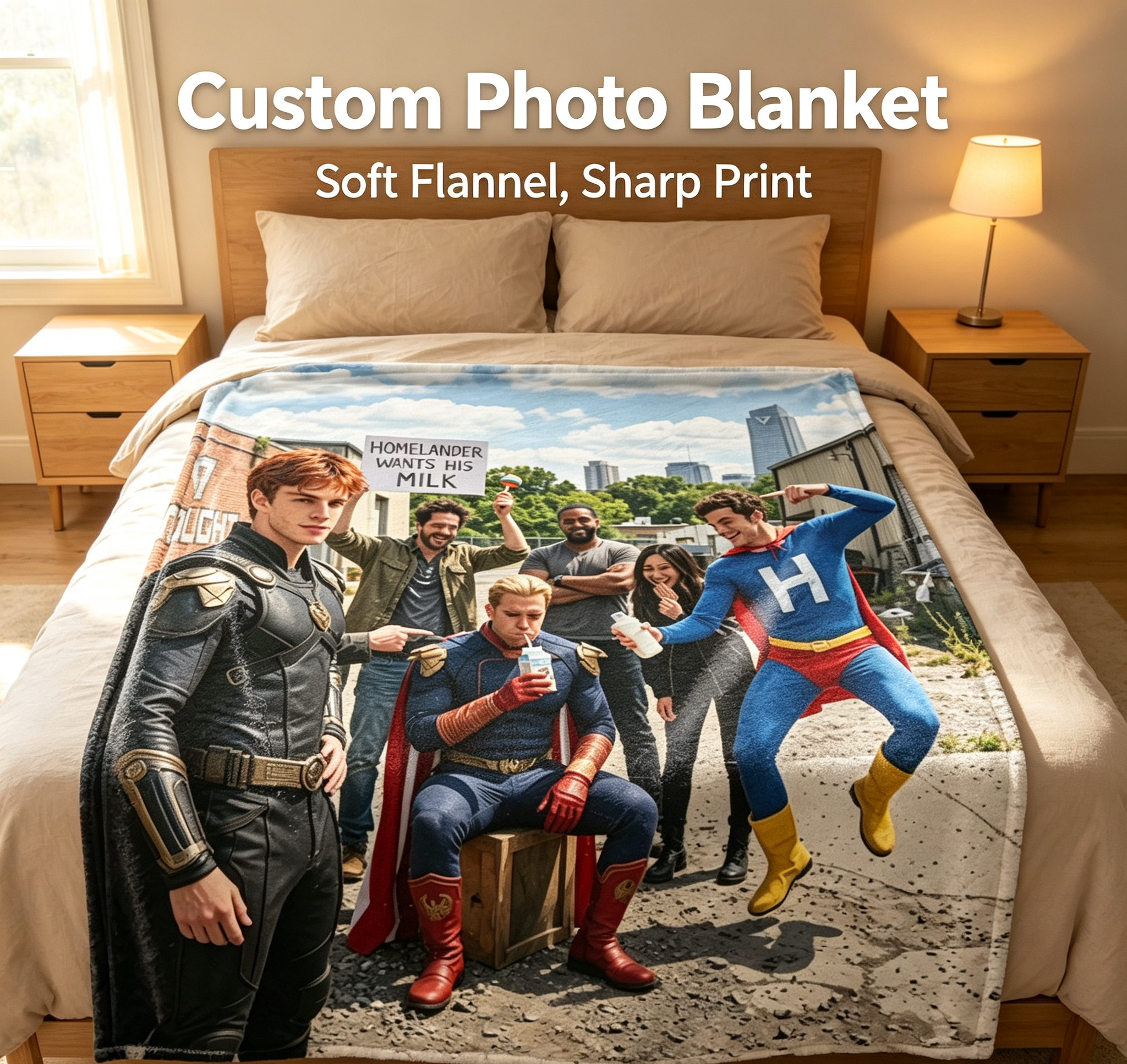 Custom Face Blanket The Boys Homelander and Superhero Team Flannel Blanket Perfect for Fans of the Series Ideal Gift or Giveaway for Comic Book Enthusiasts