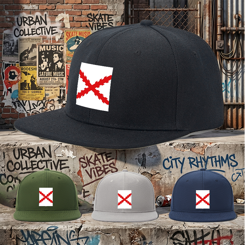 Flat Brim Baseball Cap Red Cross Lightning Print Streetwear Underground Skate Style for Basketball Court Skate Park Urban Scene Skaters Rappers Streetwear Enthusiasts