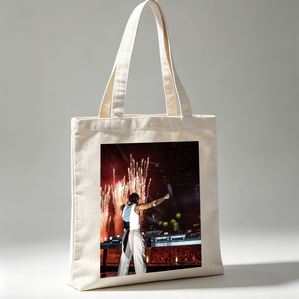 Martin Garrix Live Performance with Fireworks and Crowd at Nighttime Concert - Canvas tote bags