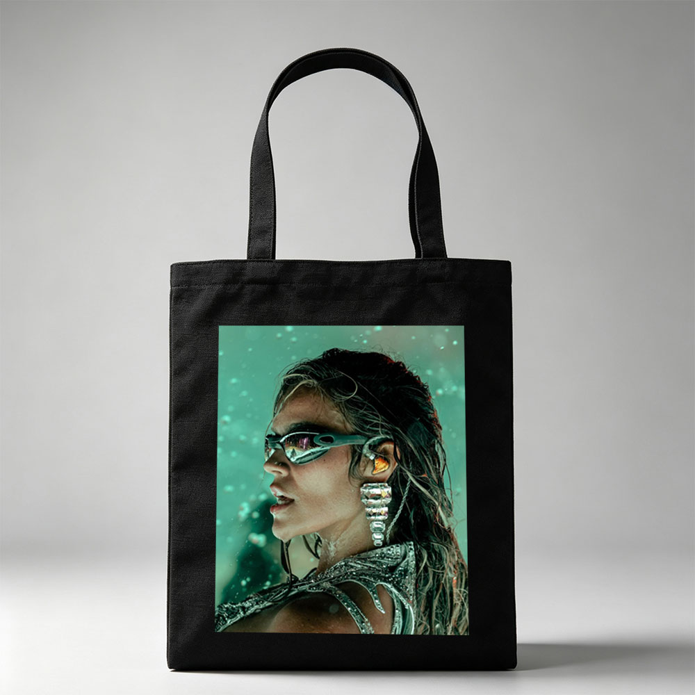 Beyonce in Futuristic Fashion – Stunning Portrait with Reflective Goggles and Crystal Earrings - Canvas tote bags