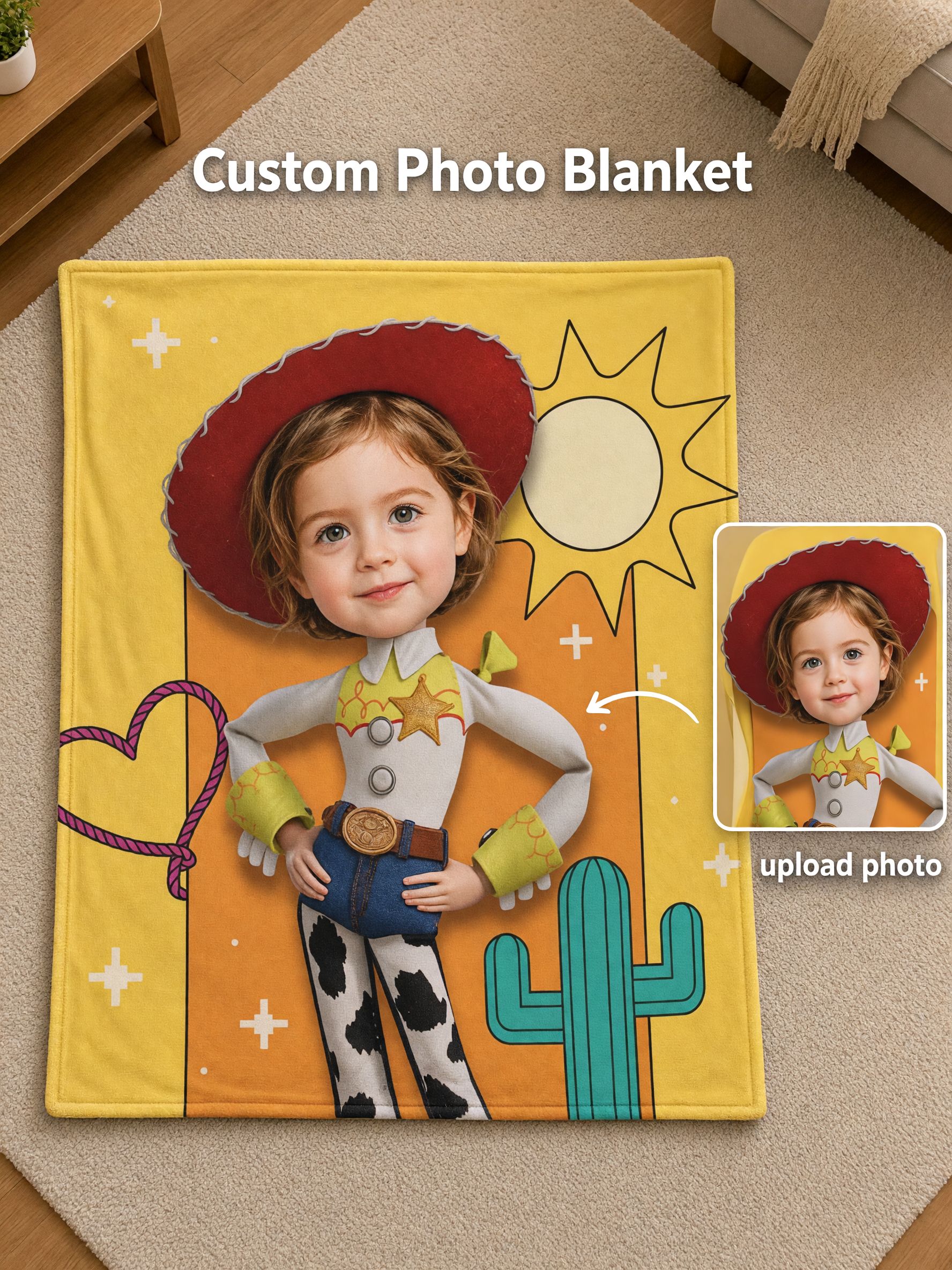 Custom Face Blanket Personalized Western Cowgirl Flannel Throw Ultra Soft Fleece Wrap Ideal Cozy Gift for Kids